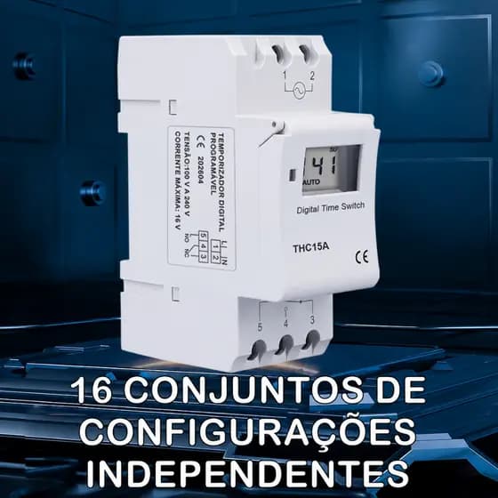 Timer Programável 16A DIN Rail - 220V/110V AC Controle Automático para Iluminação, Motores e Eletrodomésticos