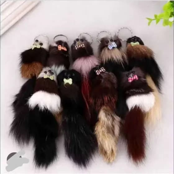 Chaveiro pompom de pelo de raposa de 12cm, chaveiro pendurado em carro com pingente prateado