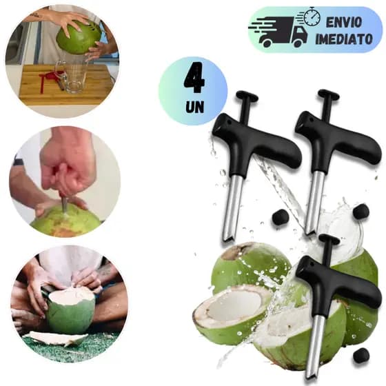 KIT 2 A 4 ABRIDOR DE COCO MANUAL INOX PARA FURAR COCO RESISTENTE PROFISSIONAL PERFURADOR COM PONTA