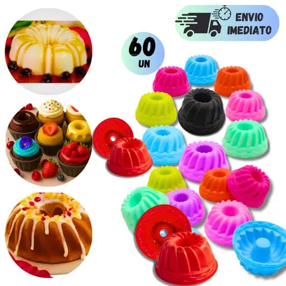 KIT 60 FORMINHA DE SILICONE BOLO MUFFIN CUPCAKE FORMA DE PUDIM ROSQUINHA DONUTS COLORIDA