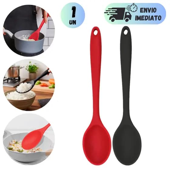 COLHER DE ARROZ GRANDE SILICONE 28CM NÃO RISCA PANELAS ANTIADERENTES FÁCIL DE LIMPAR RESISTENTE