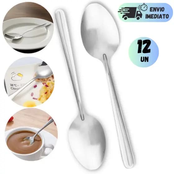 JOGO 12 UNIDADES DE COLHER DE MESA AÇO INOXIDAVEL RESISTENTE LINHA PREMIUM PADARIA BUFFET