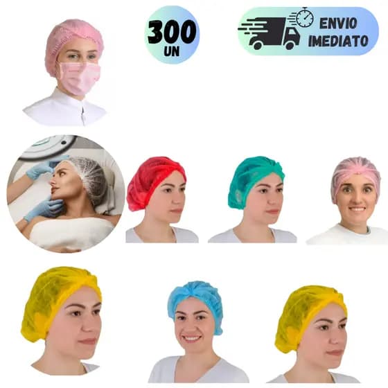 TOUCAS SANFONADA KIT 100 A 300 TNT COM ELASTICO PARA COZINHA MANICURE HOSPITAL COLORIDA ROSA AZUL VERDE VERMELHA