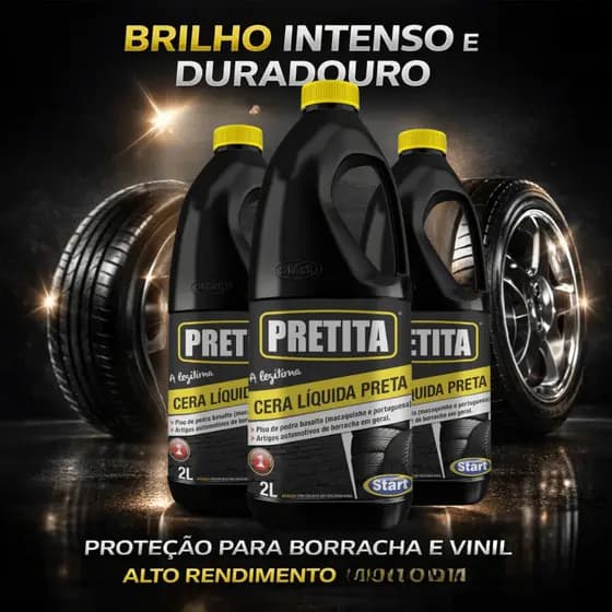Cera Líquida Pretita 2L Pretinho Para Pneus Brilho Intenso Proteção Piso Borracha Start Pedras