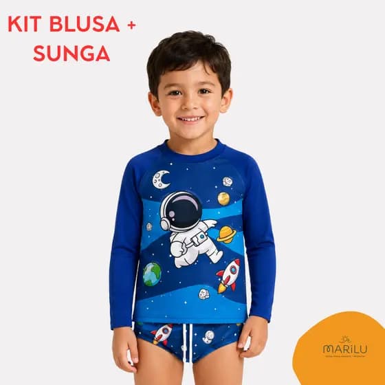 Conjunto de banho praia piscina solar natação infantil masculino menino camisa e sunga proteção uv com cadarçoestampado
