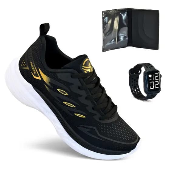 Tenis Masculino + Relogio + Carteira Esportivo Versatil Corrida Treino Academia Envio Imediato Promoção
