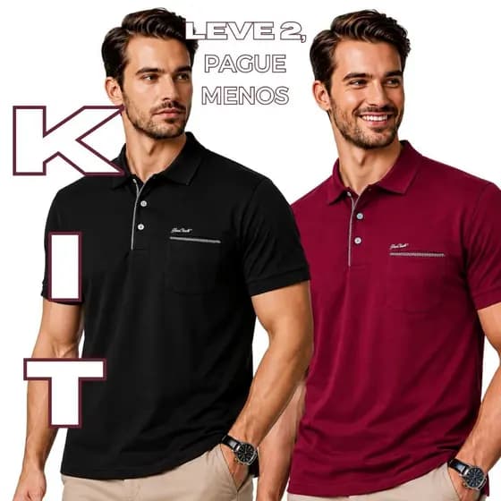 Kit Polo Masculina Premium Algodão Confort Kit 2 Peças Várias Cores