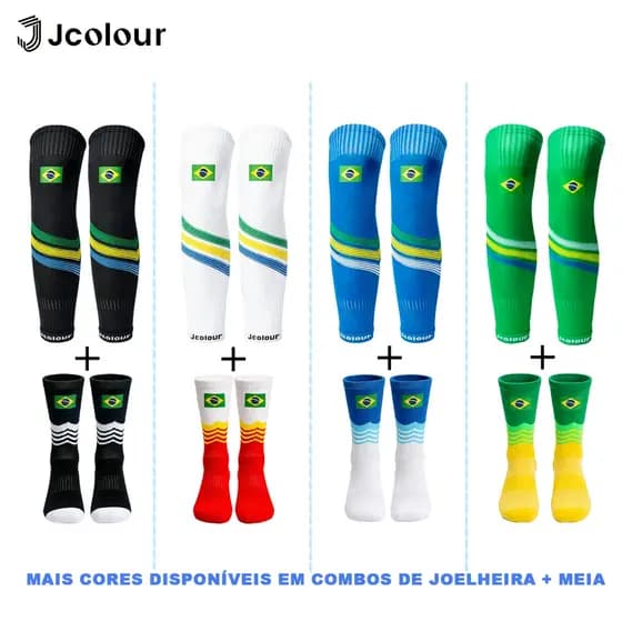Jcolour Kit Meias Caneleira + Meias Cano Longo Bandeira Brasil Copa Mundo antiderrapantes masc