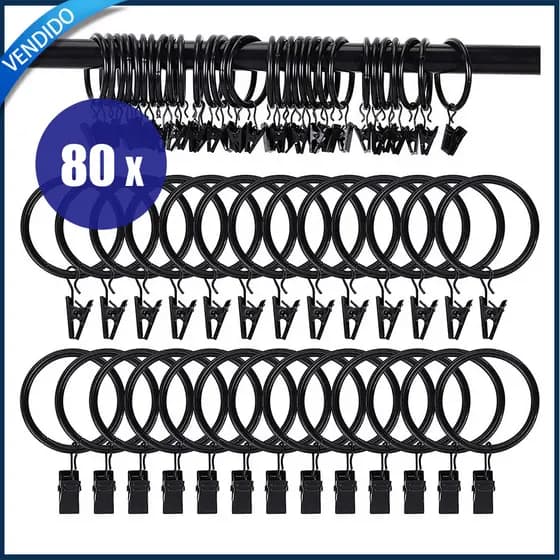 80x Argolas para cortinas pretas Argolas para pendurar Clipes para cortinas Ganchos de moda