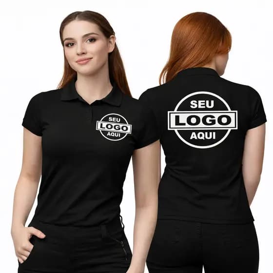 Camisa Polo Feminina Personalizada com Logo Estampado Frente e Costas Uniforme