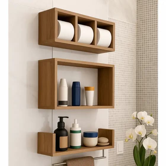 Kit 3 Nicho para banheiro Prateleiras para Organizador sala quarto e cozinha em Preto ou Branco louro 100% Mdf