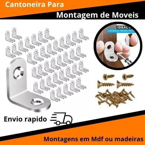 kit 50 ou 100 Cantoneira suporte 2 furo para montagem de móveis com parafusos