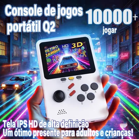 Console Portátil Q2 com 10.000+ Jogos Grátis - 64GB Incluso,10 Emuladores (PS1/MAME/SFC/GB/NEOGEO)
