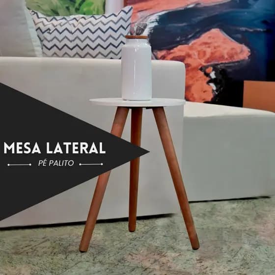 Mesinha Lateral Redonda Sala Pe Palito Retro Madeira Maciça Decoração Porta Objetos Preto