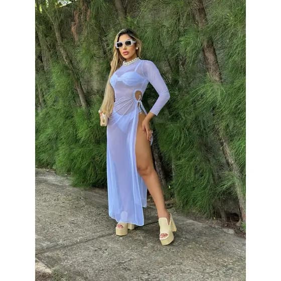 Vestido de tule saída de praia longa veste do 36 ou 40 ref:2397