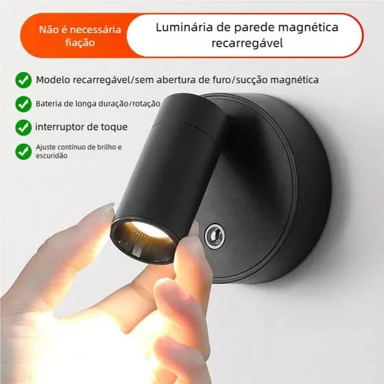 Luminária de Leitura LED Sem Fio Recarregável - Arandela de Parede Abajur de Cabeceira para Quarto