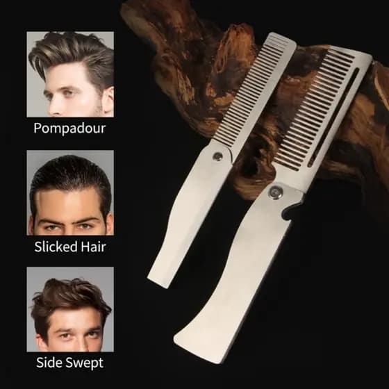 Pente Cabelo Dobrável Masculino QUICKR Barba Aço Inoxidável Para Manutenção Grossa
