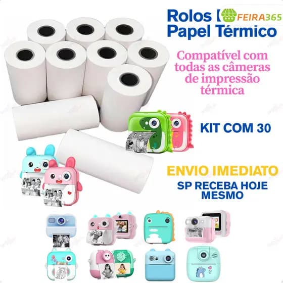 Kit 30 Bobina Térmica Rolo De Papel Branco Refil Para Mini Impressora Portátil e Câmera Instantânea