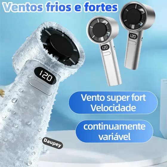 Ventilador portátil de alta velocidade, ventilador USB recarregável, display digital LED, 120 níveis de velocidade