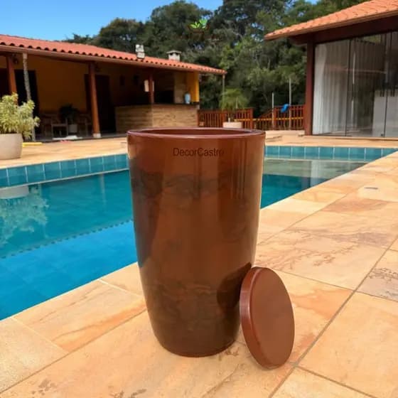 Vaso para Plantas Grande 54x33 Coluna Polida Lisa Marmorizada Com Prato M em Polietileno Decorativo