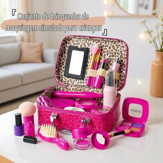 Conjunto de Brinquedos de Maquiagem Infantil, Bolsa de Maquiagem, Brinquedo de Faz de Conta