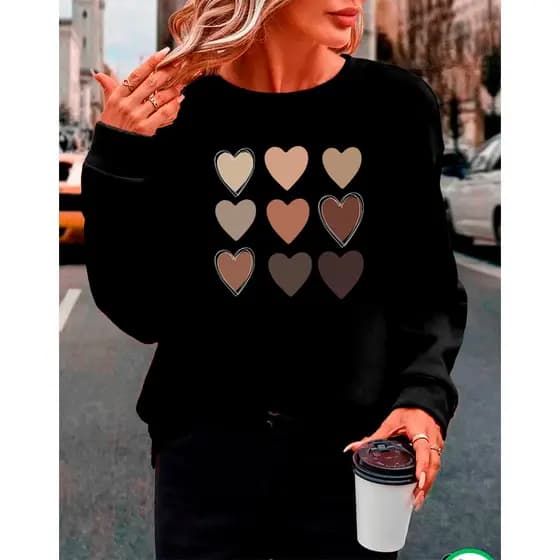 Moletom Feminino Gola Redonda Careca Preto Estampado Streetwear | Blusa de Frio plus size fox street