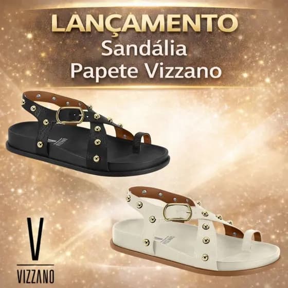Sandália Papete Vizzano Feminina Confortável Spikes Moderna Casual Lançamento nas Cores Preto e Branco