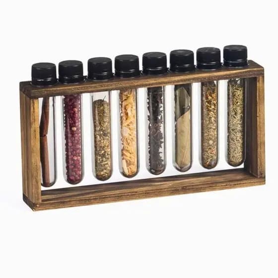 Porta Tempero de Madeira Pinus Horizontal com 8 Tubos - Stolf