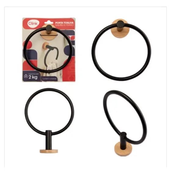 Porta Toalha Bambu e Ferro Preto Fosco