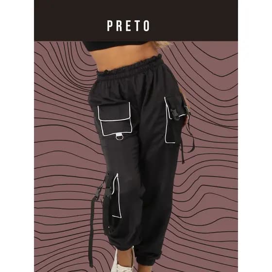 calça cargo Jogger Triple Bolso em pretas e brancas tendencia 2026