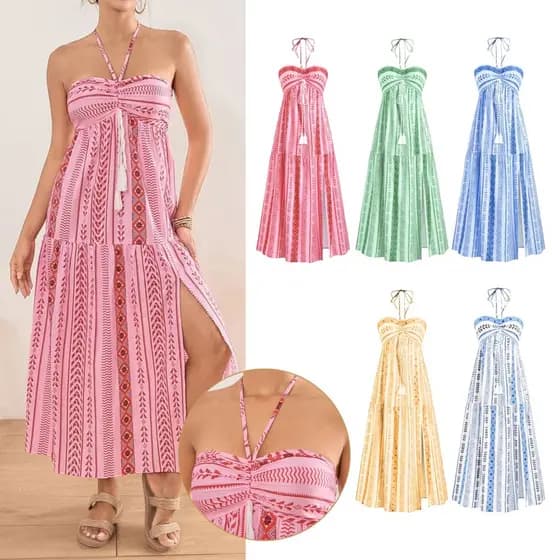Vestido Boho Tribal Feminino Saia Flared, Tomara que Caia, Sem Bojo- Verão midi