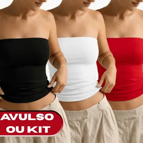 Top Tube Feminino Faixa Cropped Tomara Que Caia Forro Duplo Slim Suplex