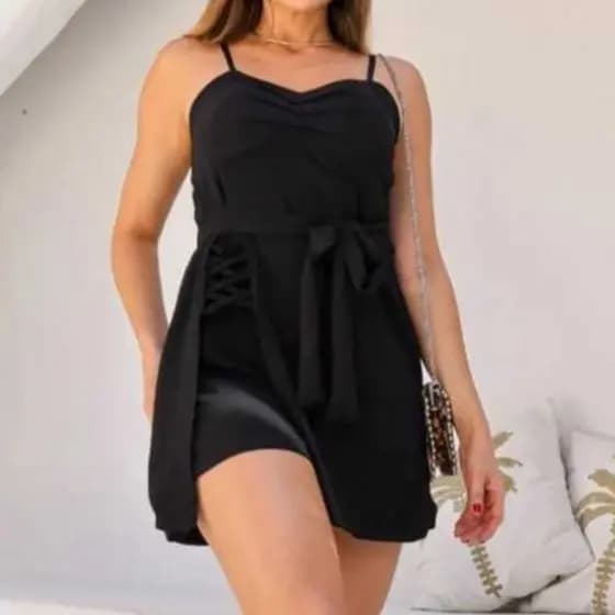 Macaquinho Duna Frontal Elegante Festa Feminino Short Saia Amarração