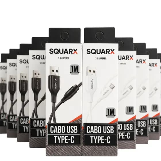 Kit 10 Cabos Tipo-c Squarx 1m Carregamento Rápido E Transferência De Dados Para Celular Atacado