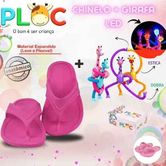 Kit Divertido Ploc - Chinelo Pink + Girafa Ploc LED Estica e Puxa MENINA