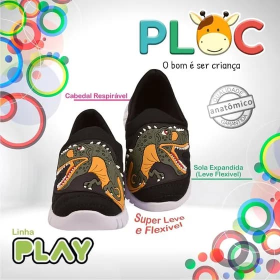 Tênis Infantil Menino Meia Calce Fácil Leve Flexível Confortável Anatômico PLOC P39 - DINOSAURO REX