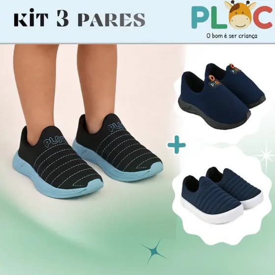 Kit 3 pares Tênis Infantil Ploc - Colors Iate e Play Menino