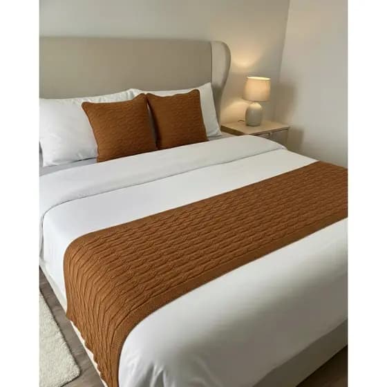 Peseira Manta Trança Decorativa Sala Cama King Sofá Tricot 260x60cm Decoração Tricô