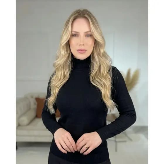 Blusa De Frio Cacharrel Tricot Feminina Gola Alta Inverno Trico Elegante Confortável Estilo Social