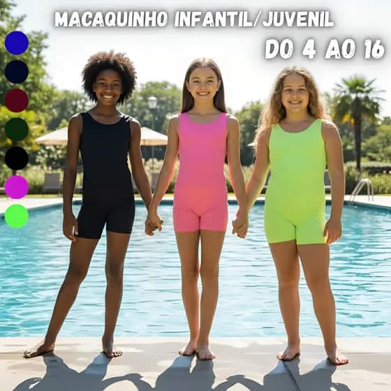 Maio Macaquinho Infantil e Juvenil Feminino com Faixa Lateral Para Natação e Hidroginástica - Moda Praia
