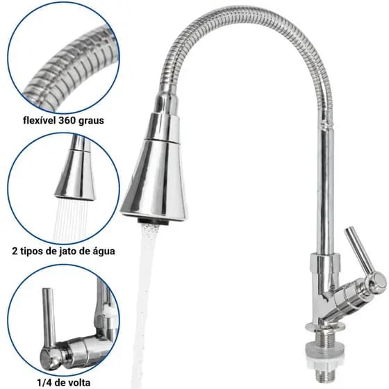 Torneira Gourmet Cromada Anti-Vazamento 2 Jatos Premium