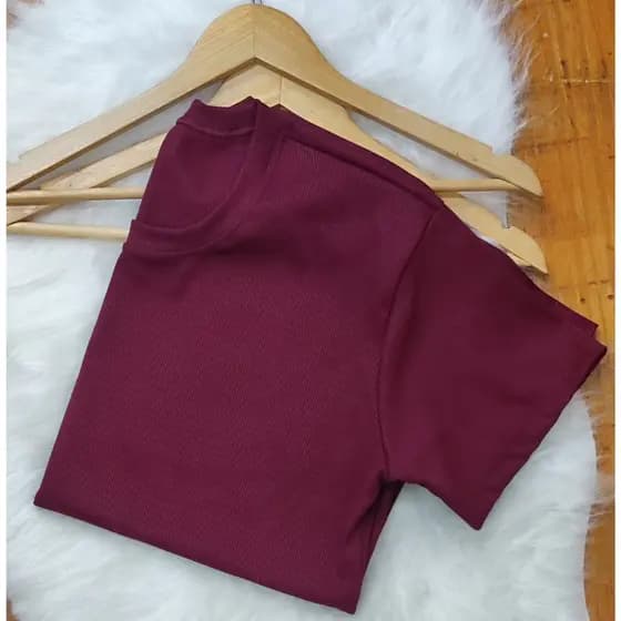Blusa T-shirt G1 ao G3 Feminina Gola Redonda Malha Ribana Poliéster