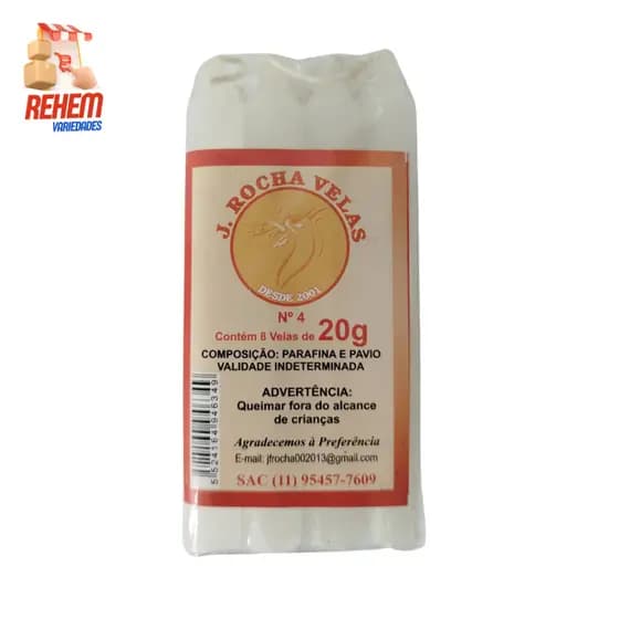 Pacote de Velas Branca J. Rocha - 8 Unidades (20G Nº4)
