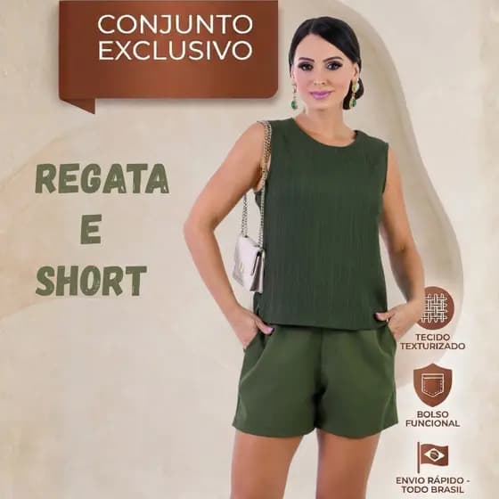 Conjunto Feminino Regata Duna Onda + Short Alfaiataria Elegante Casual com Bolso Lateral