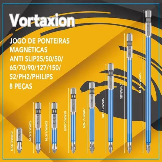 Kit de 8 Bits de Parafuso Cruzado PH2 Anti-Impacto Magnéticos Duráveis 25-120mm