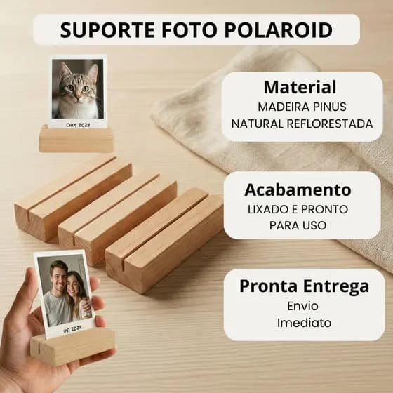 Kit 3 10 15 20 ou 30 Suportes Porta Foto Polaroid Madeira Pinus Decoração Presente