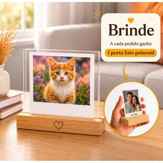 Porta retrato com foto 10x10cm personalizado madeira pinus