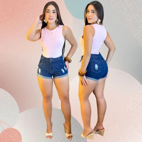 Short Jeans Feminino Cintura Alta 3D e Barra Dobrada Empina Bumbum Premium Casual Lançamento