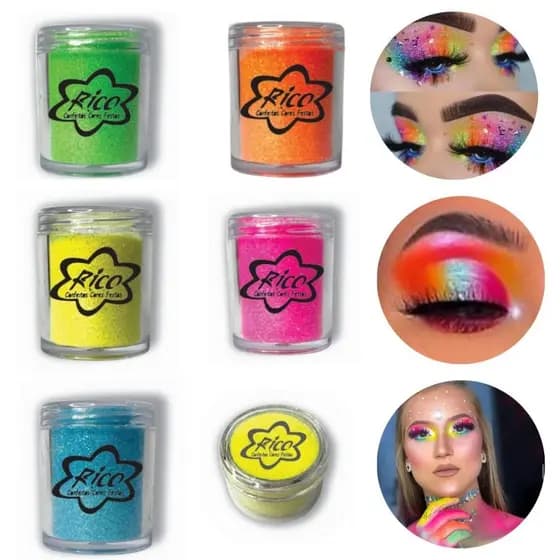 Glitter Neon em Pó 5g e 10g – Maquiagem para Corpo Rosto Olhos e Sombra