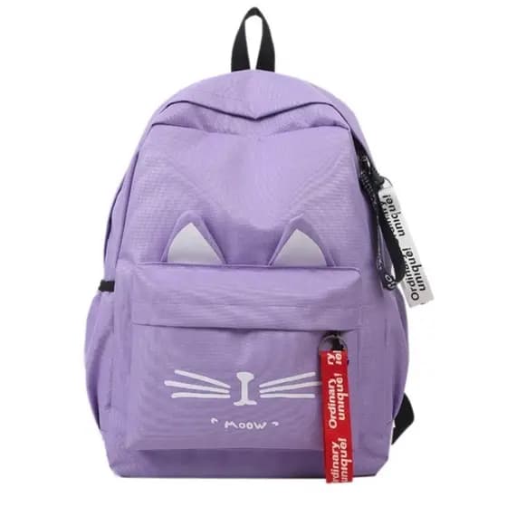 Mochila Feminina Impermeável em Nylon Resistente - Design Adorável com Gatinho + Estojo Incluso